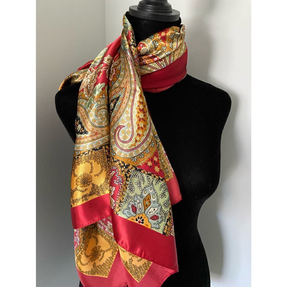 M.O.S.I Satin Scarf Red Multicolored 35” by 35”